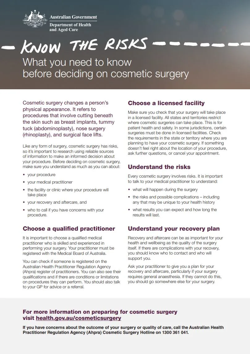cosmetic surgery patient information