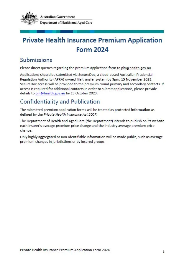 PHI 6223 attachments – 2024 private health insurance premium application form and templates