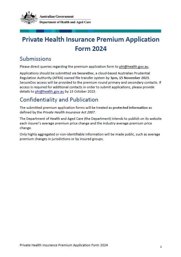 PHI 6223 attachments – 2024 private health insurance premium application form and templates