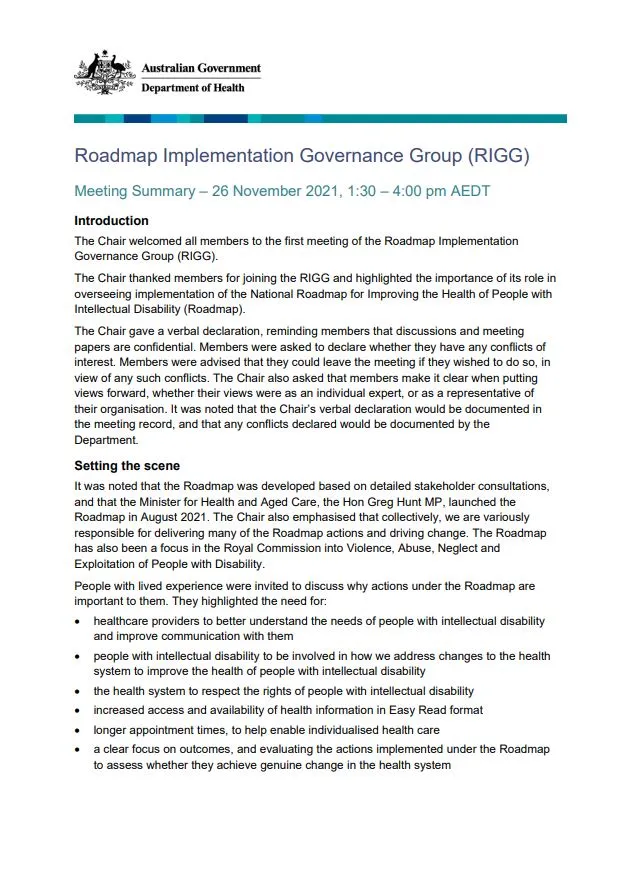 Roadmap Implementation Governance Group (RIGG) – Meeting minutes – 26 November 2021