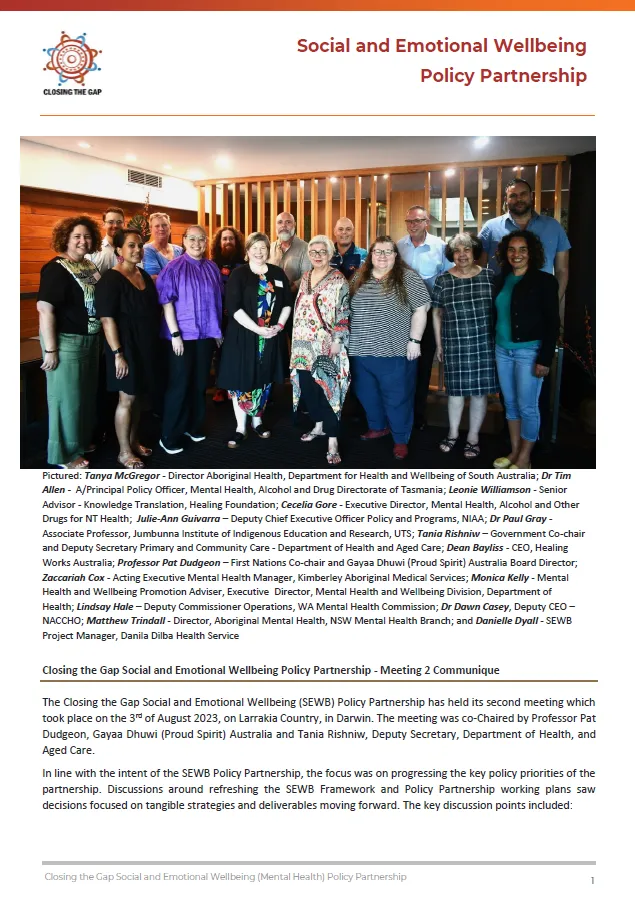 Social and Emotional Wellbeing Policy Partnership – Meeting 2 communique
