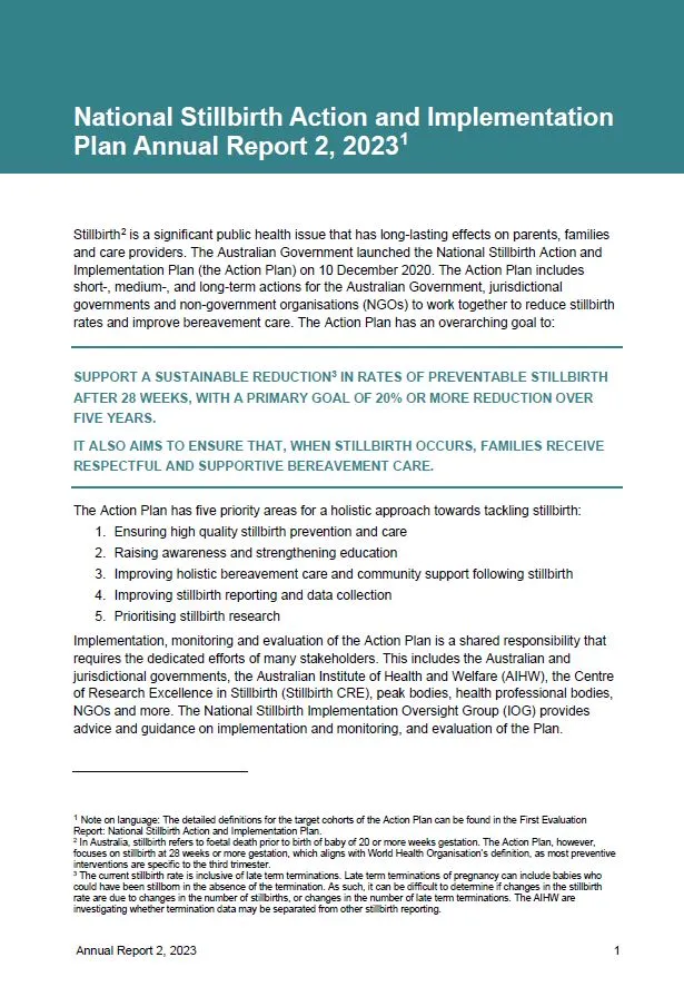 The National Stillbirth Action and Implementation Plan Annual report 2, 2023