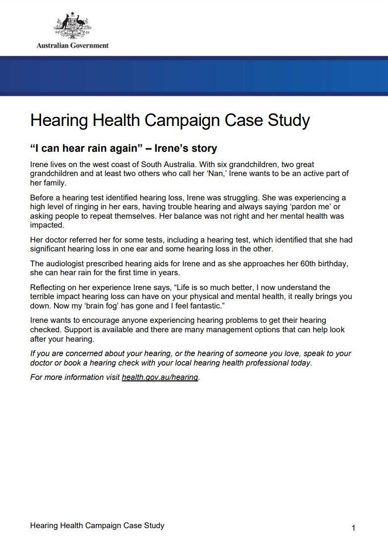Hearing Health case study Irene