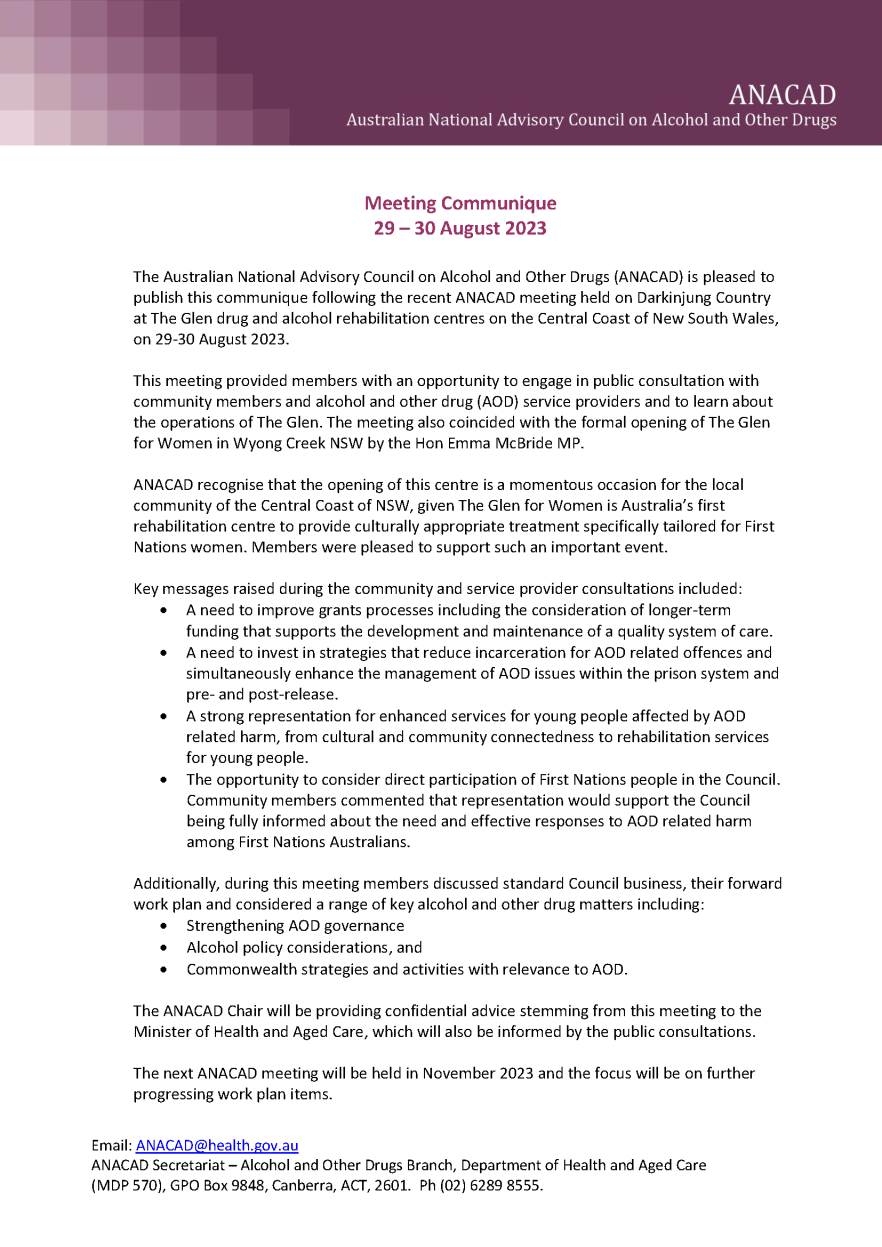 ANACAD Communique – August 2023