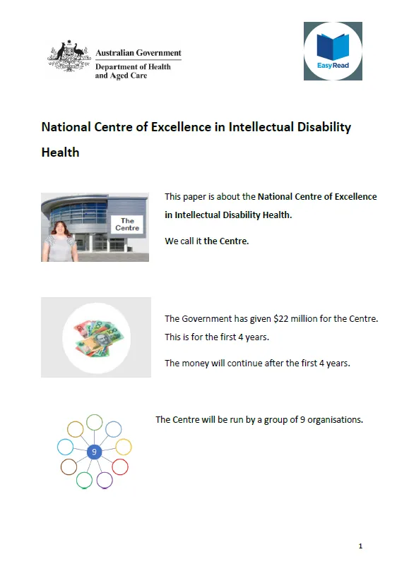 Cover image for National Centre of Excellence in Intellectual Disability Health – Easy Read
