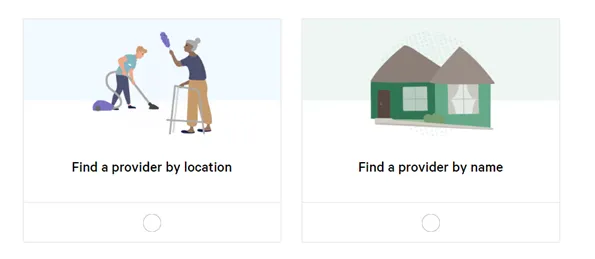 Screenshots of the 'Find a provider by location' and 'Find a provider by name' icons