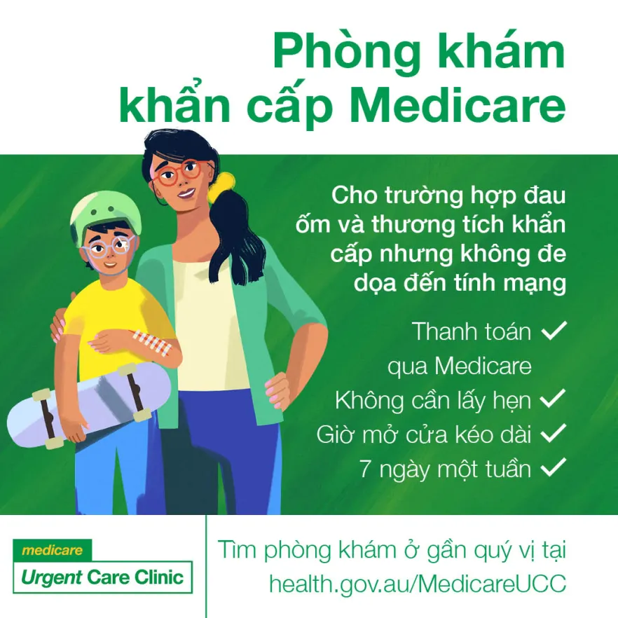 For urgent but not life-threatening illness and injuries – Social tile (Vietnamese)