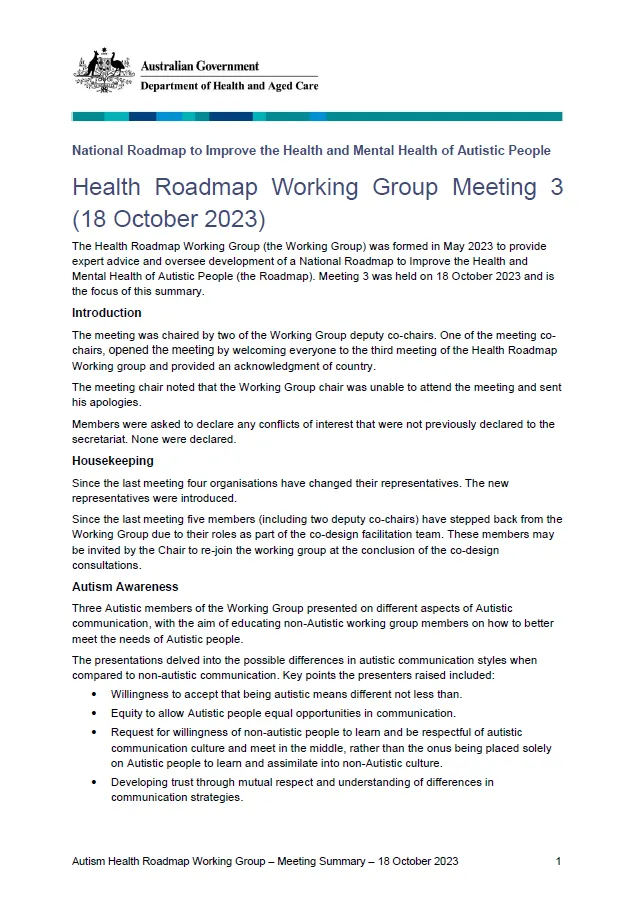 Health Roadmap Working Group meeting summaries –  Meeting 3 summary