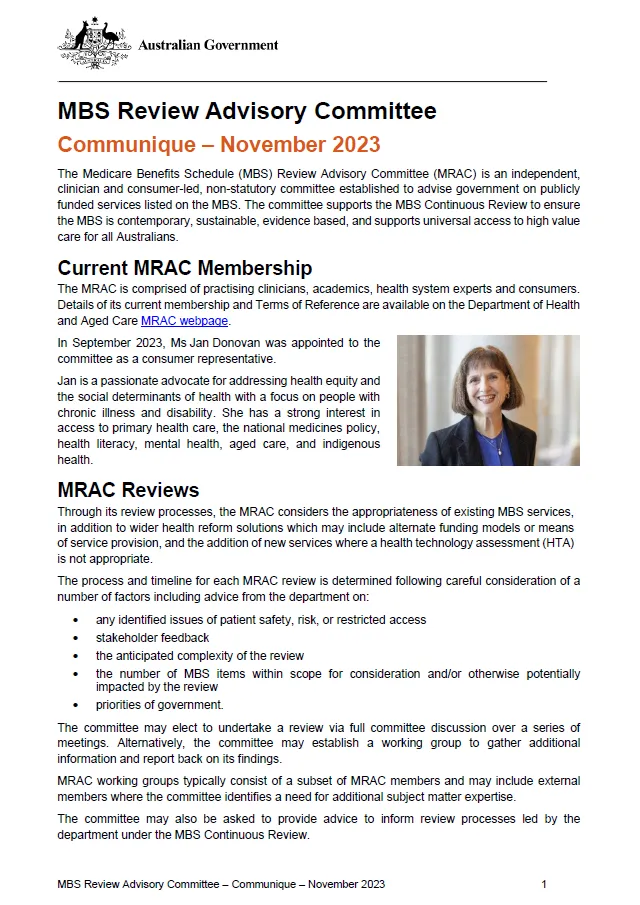 MBS Review Advisory Committee Communique – November 2023
