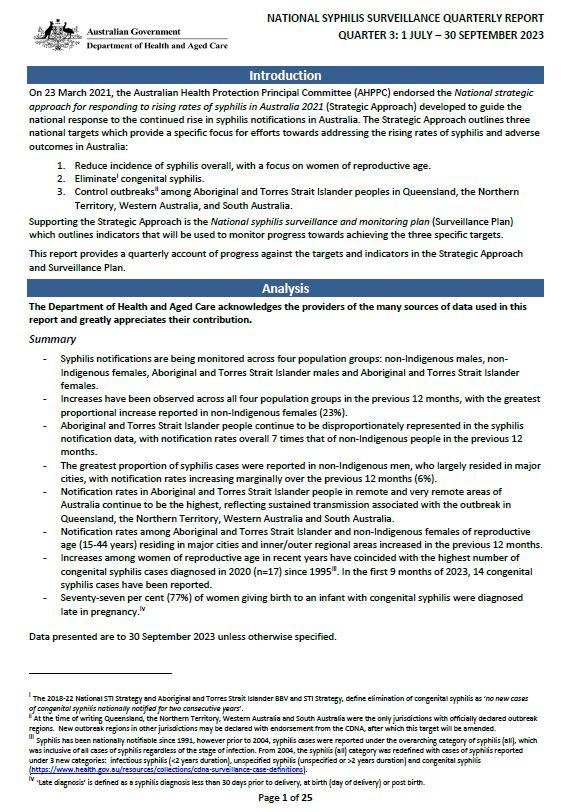 National syphilis surveillance quarterly report – July to September 2023