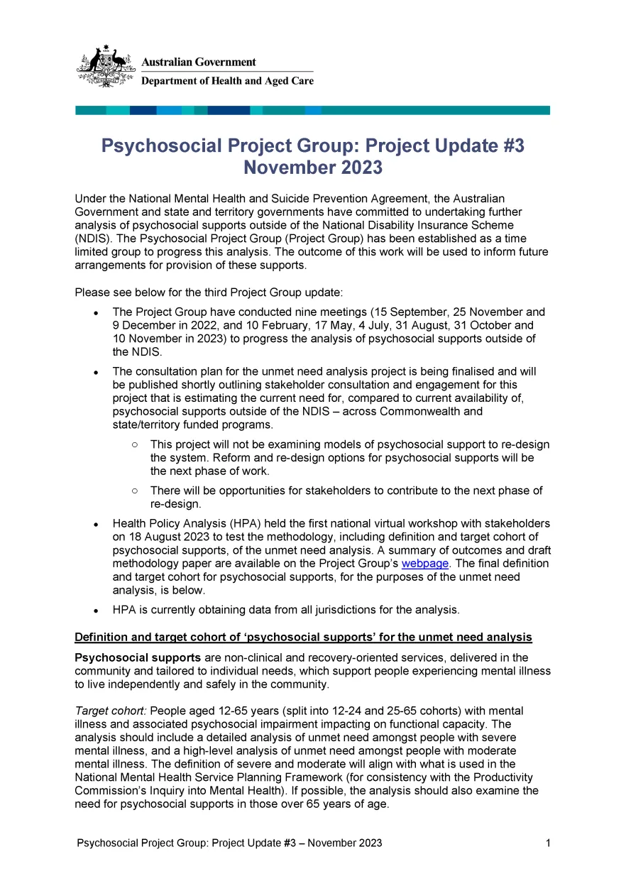 Project Update 3 - November 2023 - Psychosocial Project Group