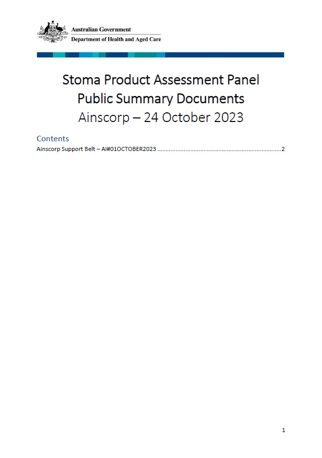 Stoma Product Assessment Panel – Ainscorp public summary document collection – October 2023
