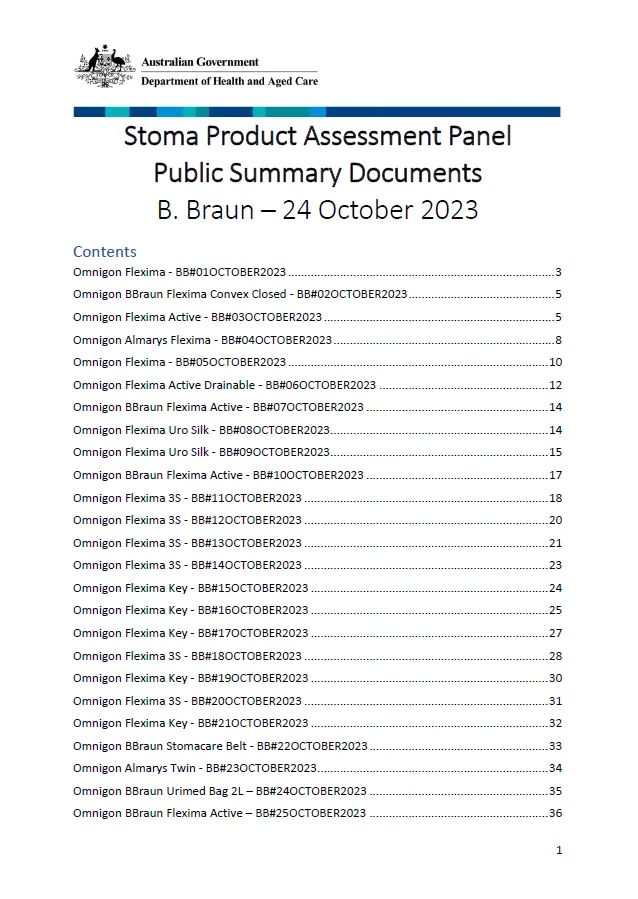 Stoma Product Assessment Panel – B. Braun public summary document collection – October 2023