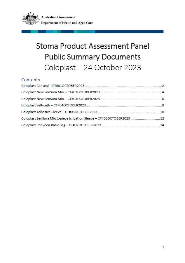 Stoma Product Assessment Panel – Coloplast public summary document collection – October 2023