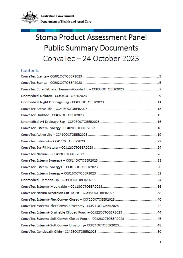 Stoma Product Assessment Panel – ConvaTec public summary document collection – October 2023