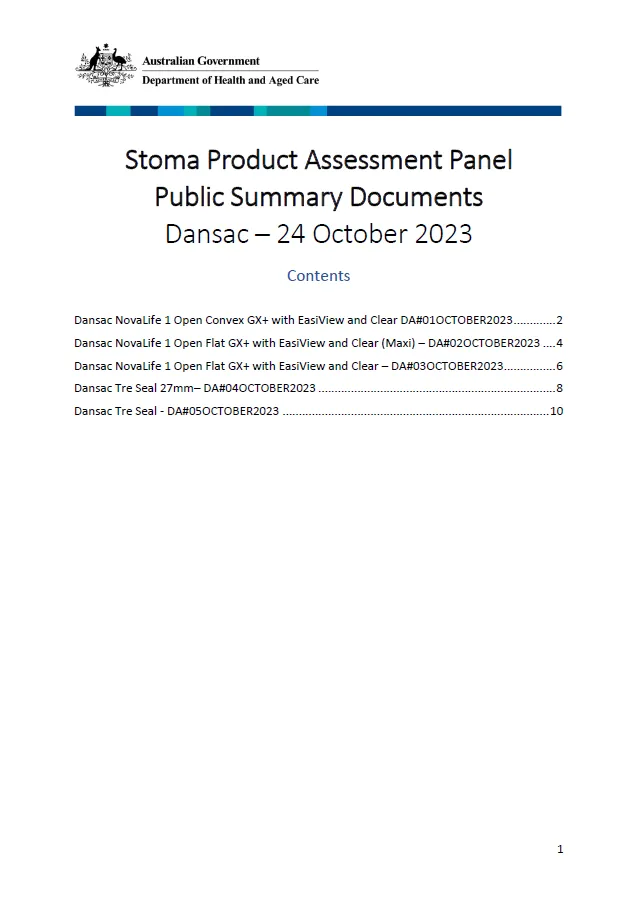 Stoma Product Assessment Panel – Dansac public summary document collection – October 2023