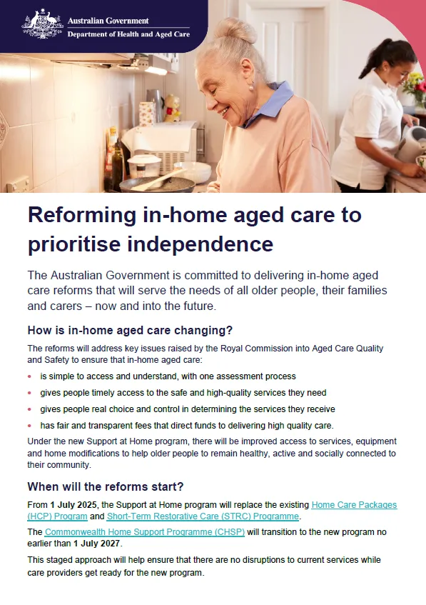 Reforming in-home aged care to prioritise independence