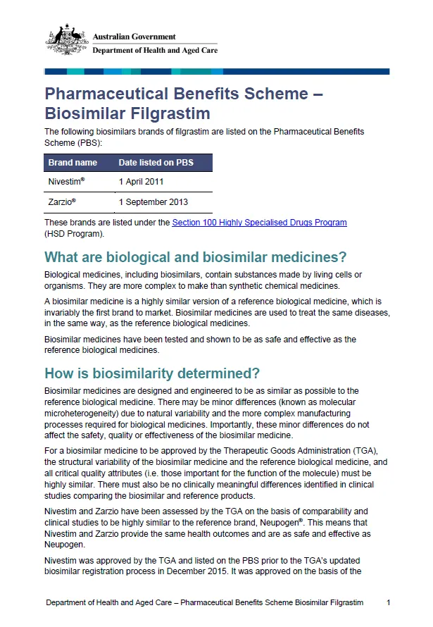 Biosimilar medicine fact sheet – filgrastim