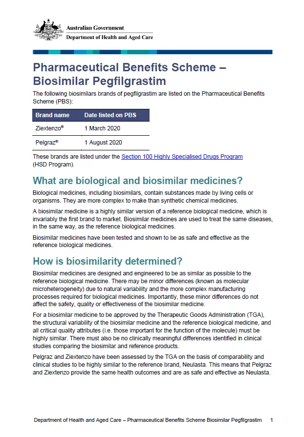 Biosimilar medicine fact sheet – pegfilgrastim