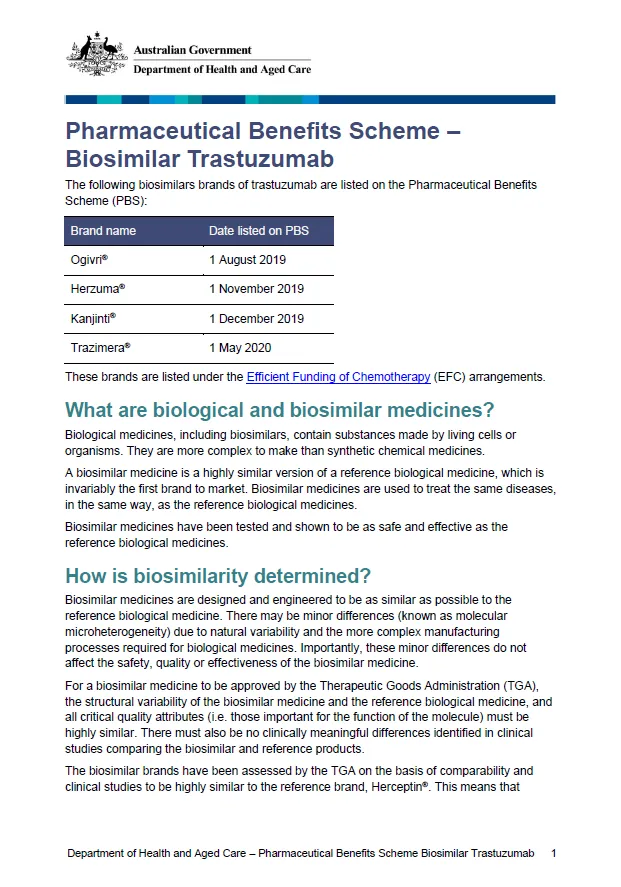 Biosimilar medicine fact sheet – trastuzumab