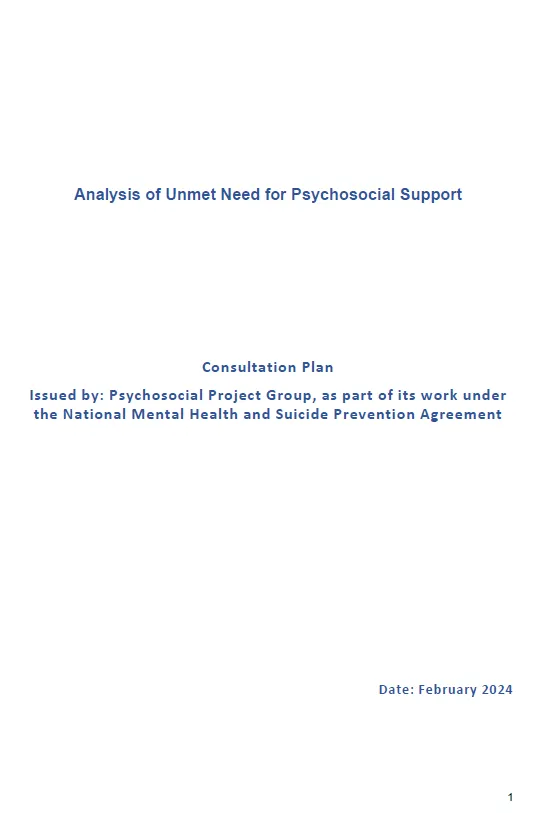 Cover page Consultation plan for the Analysis of unmet need for psychosocial support