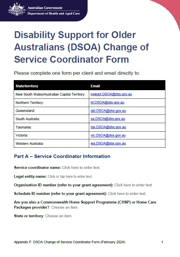 DSOA Program manual – Appendix F – Coordinator change application form