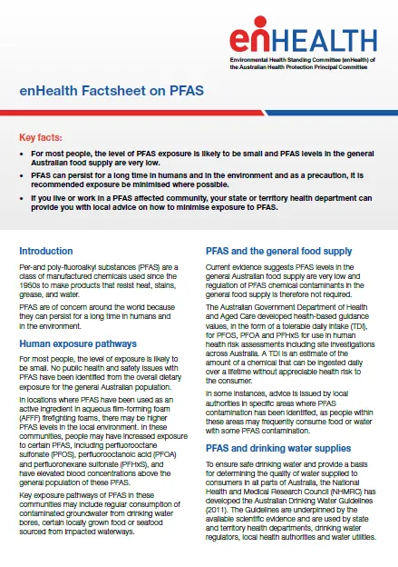Cover page enHealth Factsheet on Per- and polyfluoroalkyl substances (PFAS)
