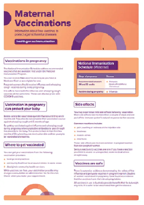 Maternal vaccinations consumer brochure