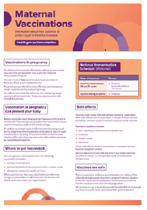 Maternal vaccinations consumer brochure