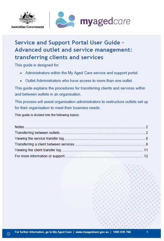 Cover page Service and Support Portal User Guide – Advanced outlet and service management – transferring clients and services