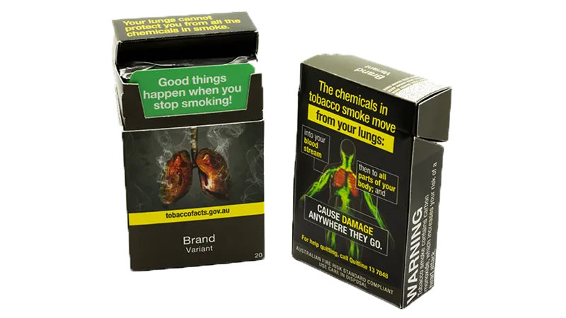 3D example of health warnings on a cigarette packet