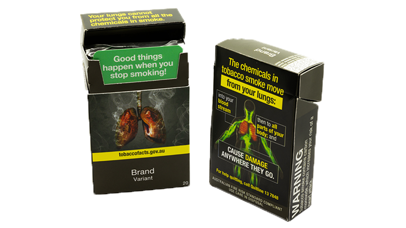 3D example of health warnings on a cigarette packet