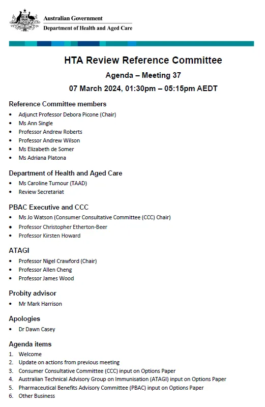 HTA Review Reference Committee – Agenda – Meeting, 37