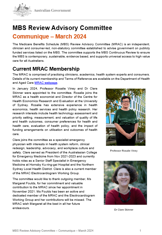 MBS Review Advisory Committee (MRAC) – Communiques
