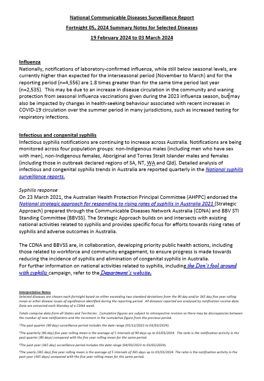 National Notifiable Diseases Surveillance System (NNDSS) fortnightly reports – 19 February 2024 to 3 March 2024