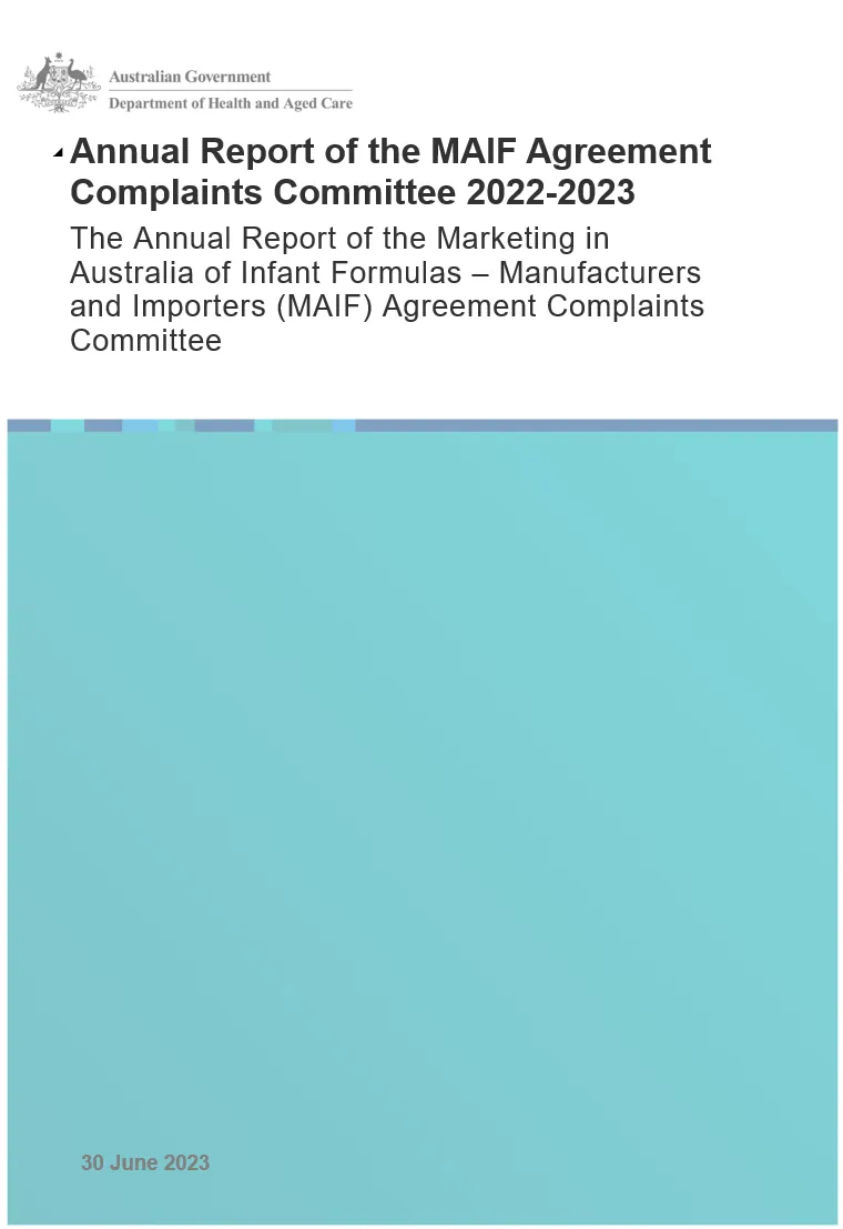 Cover page for the Current to 30 June 2022 Annual Report of the MAIF Agreement Complaints Committee 2022-23