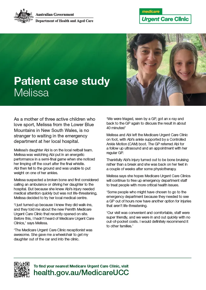 Cover page Medicare Urgent Care Clinics – Melissa case study