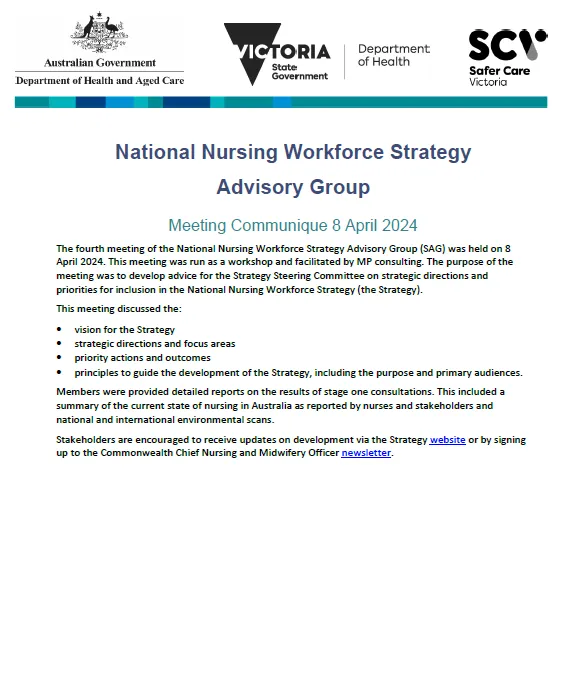 National Nursing Workforce Strategy Advisory Group communique – 8 April 2024