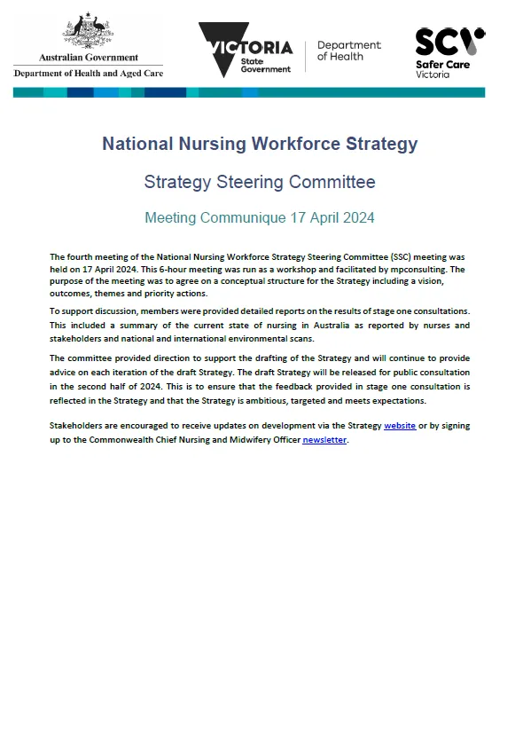 National Nursing Workforce Strategy Steering Committee Communique – 17 April 2024
