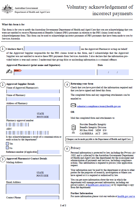 Voluntary Acknowledgement (PBS) form