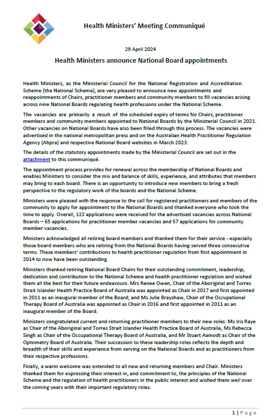 Health Ministers announce National Board appointments