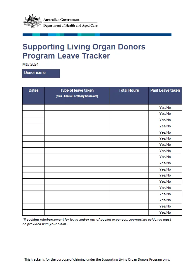 Supporting Living Organ Donors Program leave tracker