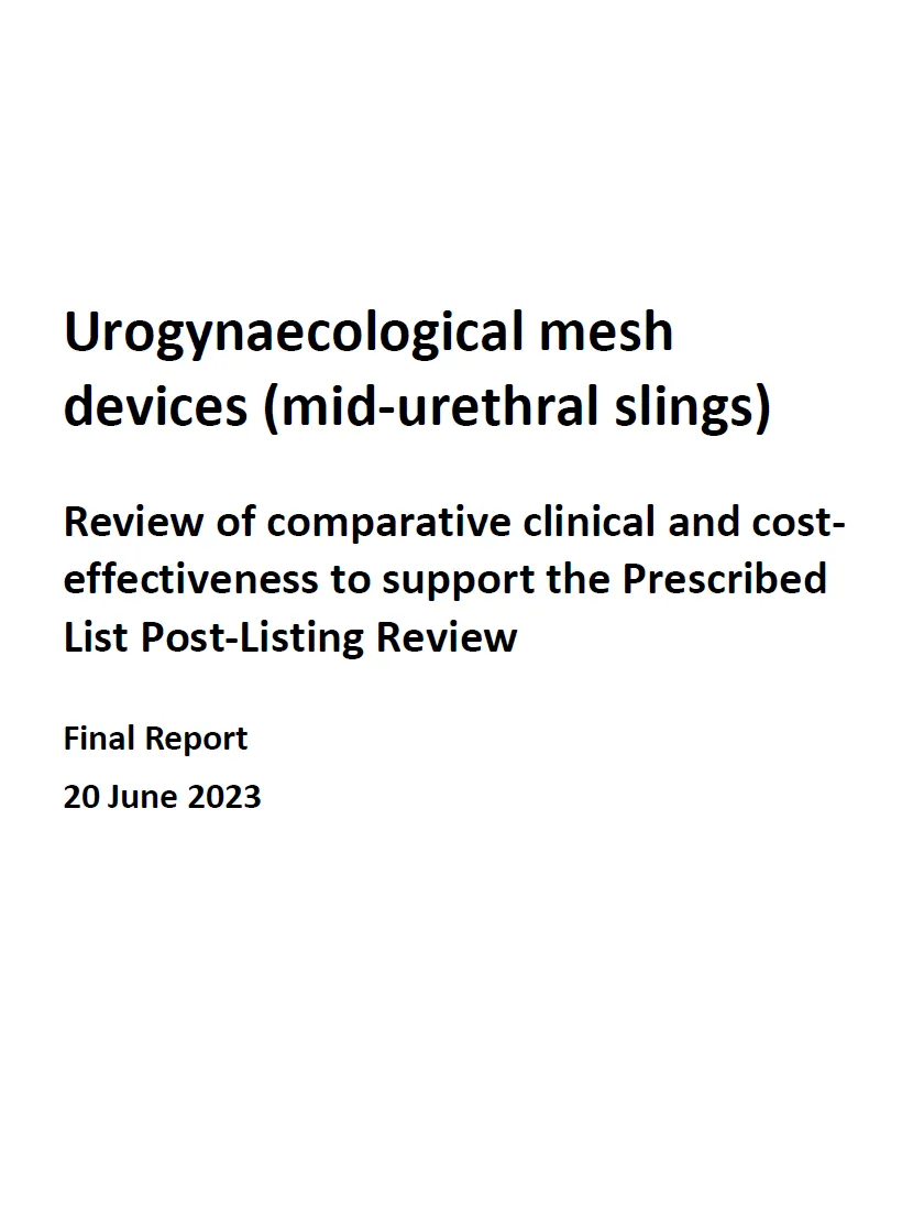 Cover page for the Urogynaecological mesh devices consultation report