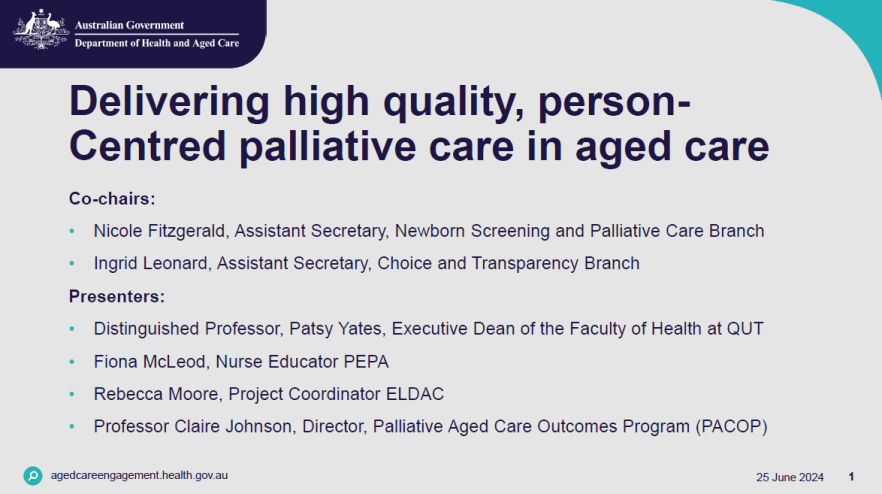 Delivering high quality, person-Centred palliative care in aged care