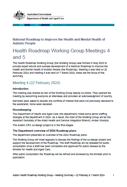 Cover page for the Health roadmap working group – Summary meeting 4 and 5