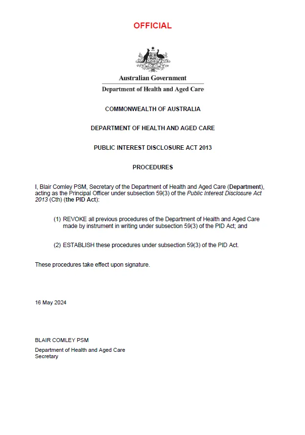 Public Interest Disclosure procedures 2024