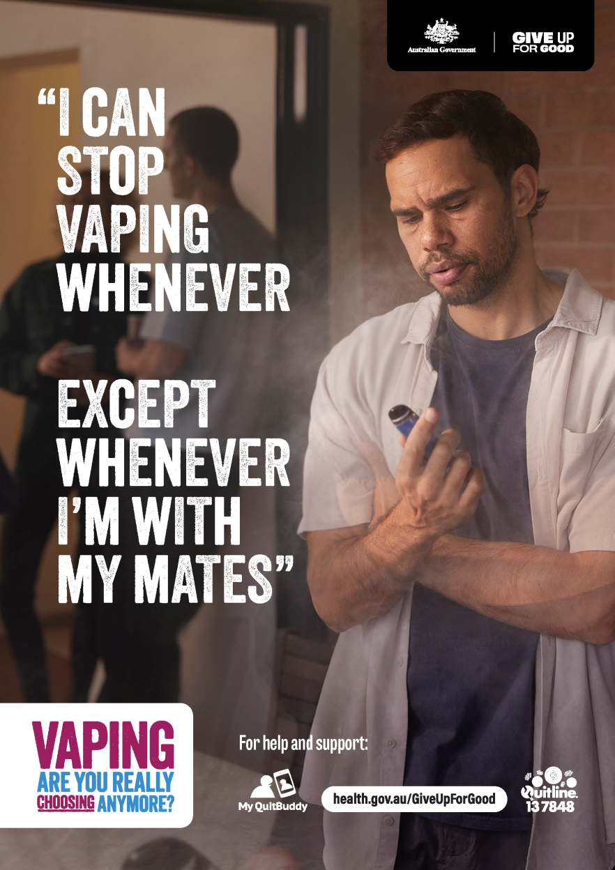 Person holding a vape in their hand and looking at it with a puzzled expression, text above the image with the words Vaping - are you really choosing anymore?