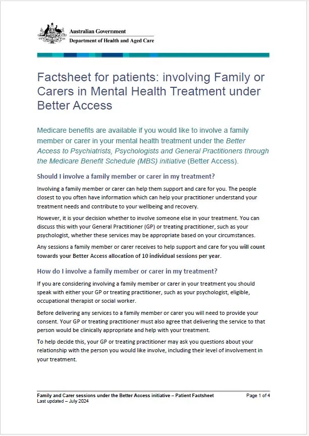 family and carers fact sheet cover image
