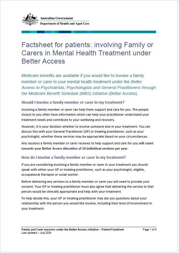 family and carers fact sheet cover image