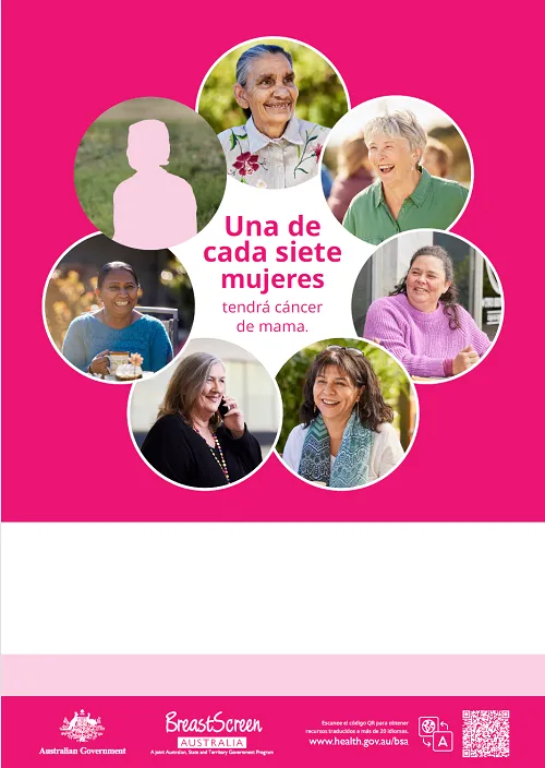 BreastScreen Australia. Póster: Una de cada siete mujeres.